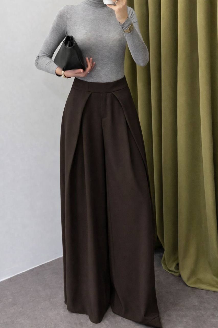 Msyu Pantalon Palazzo Taille Haute Plis Jambes Larges Fluide