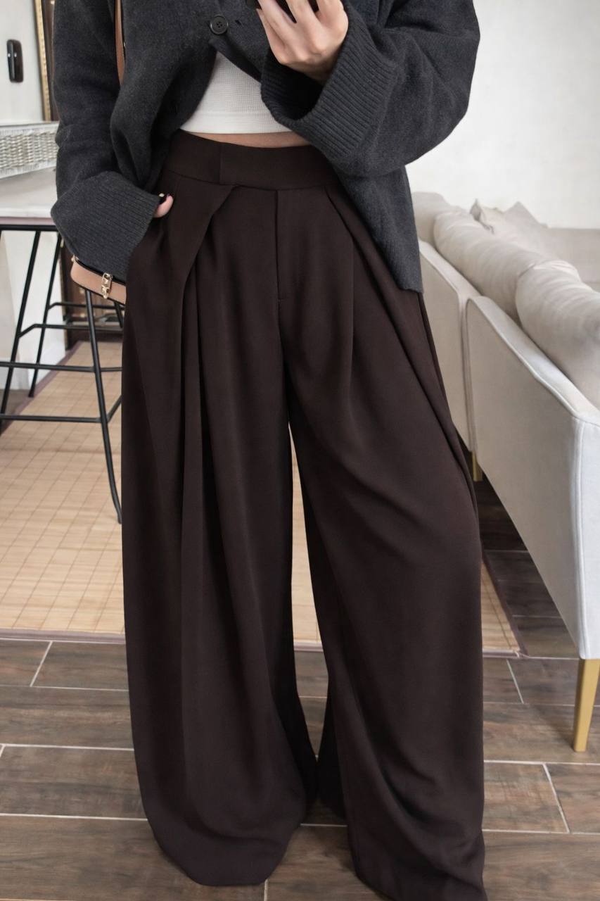 Msyu Pantalon Palazzo Taille Haute Plis Jambes Larges Fluide