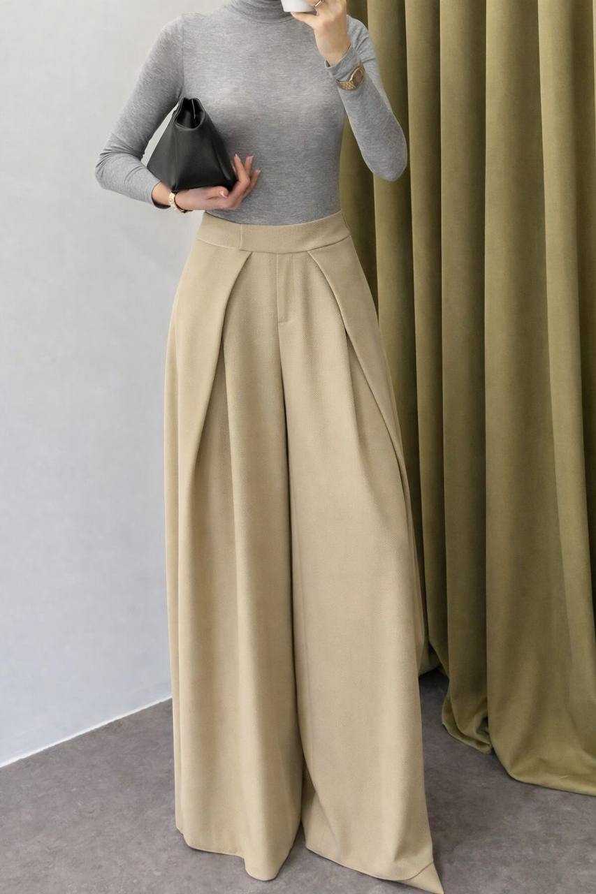 Msyu Pantalon Palazzo Taille Haute Plis Jambes Larges Fluide