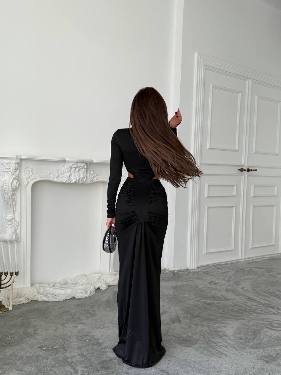 Robe Longue Moulante à Découpes Latérales et Fronces