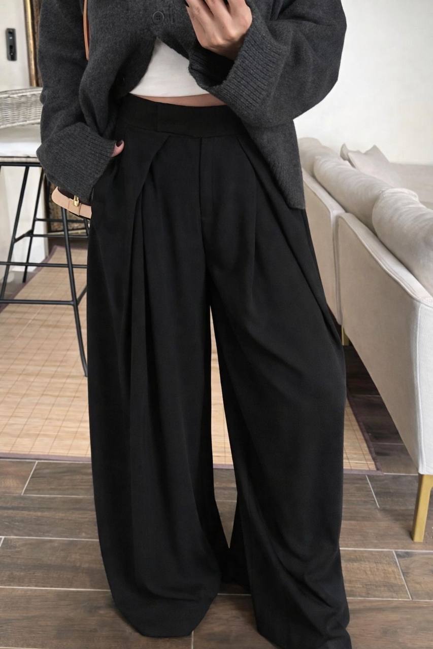 Msyu Pantalon Palazzo Taille Haute Plis Jambes Larges Fluide