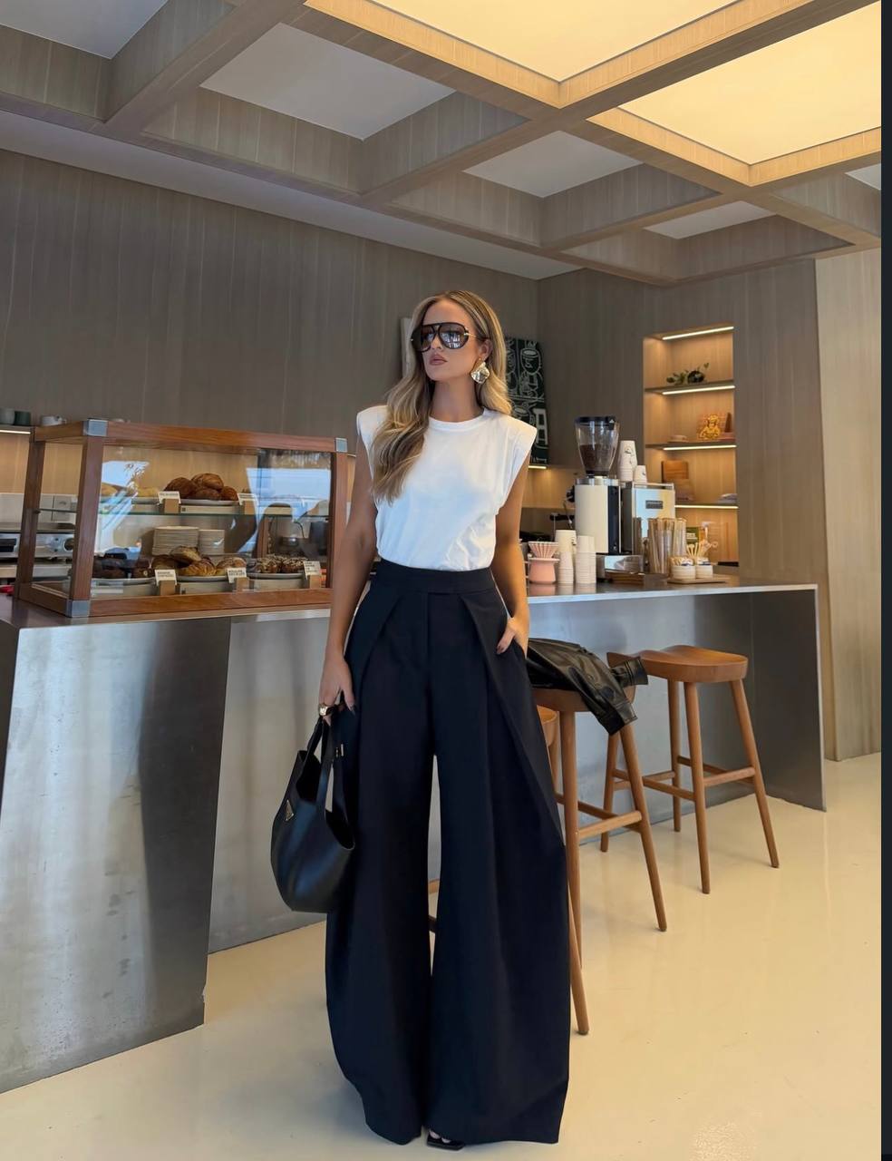 Msyu Pantalon Palazzo Taille Haute Plis Jambes Larges Fluide