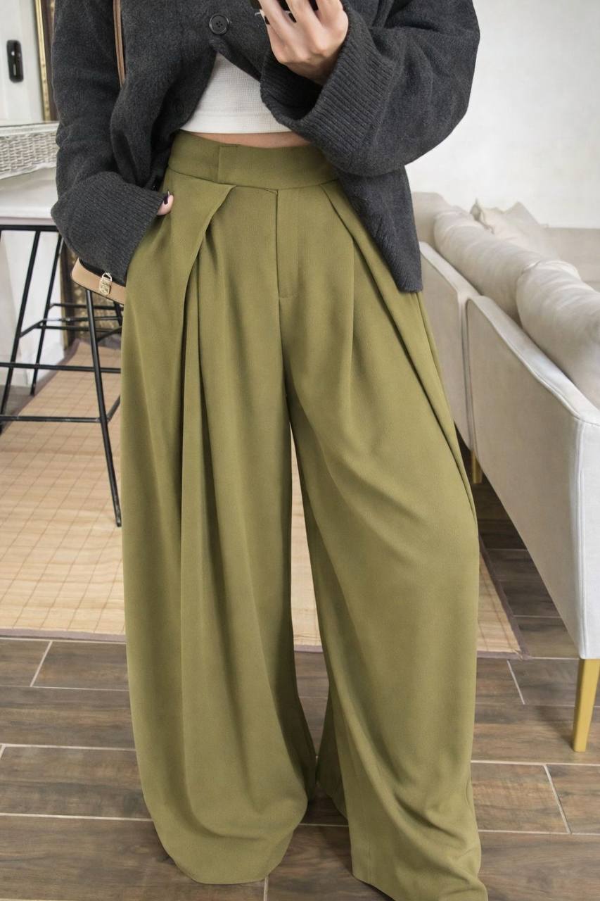 Msyu Pantalon Palazzo Taille Haute Plis Jambes Larges Fluide