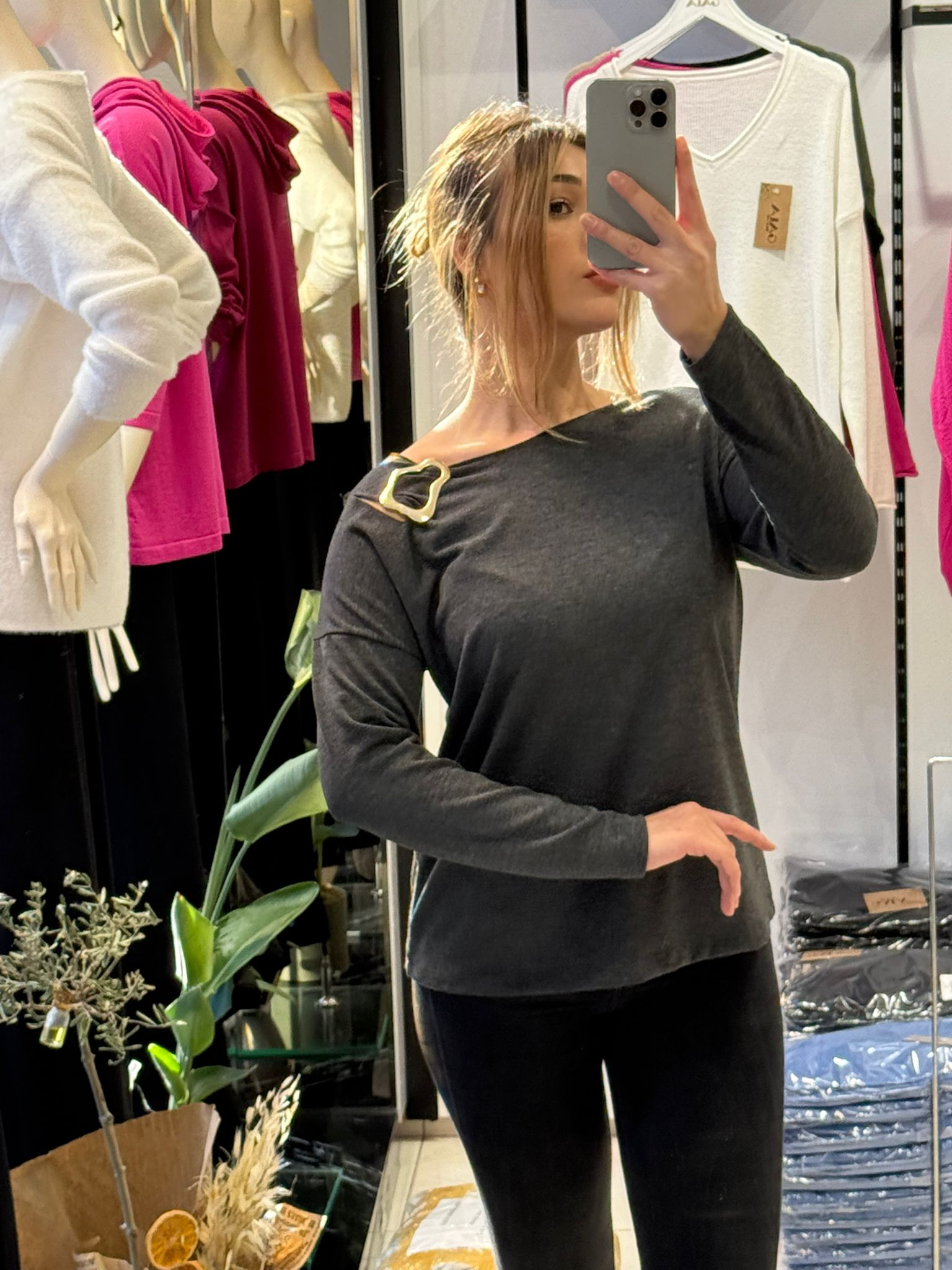 Pull Cachemire 100% Broche Dorée - Col Bateau