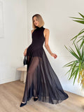 Robe Longue Col Montant Voile Transparente