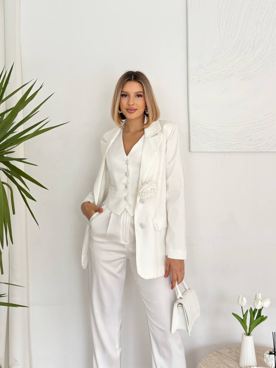 Ensemble Tailleur 3 Pièces Satin - Blazer Gilet Pantalon