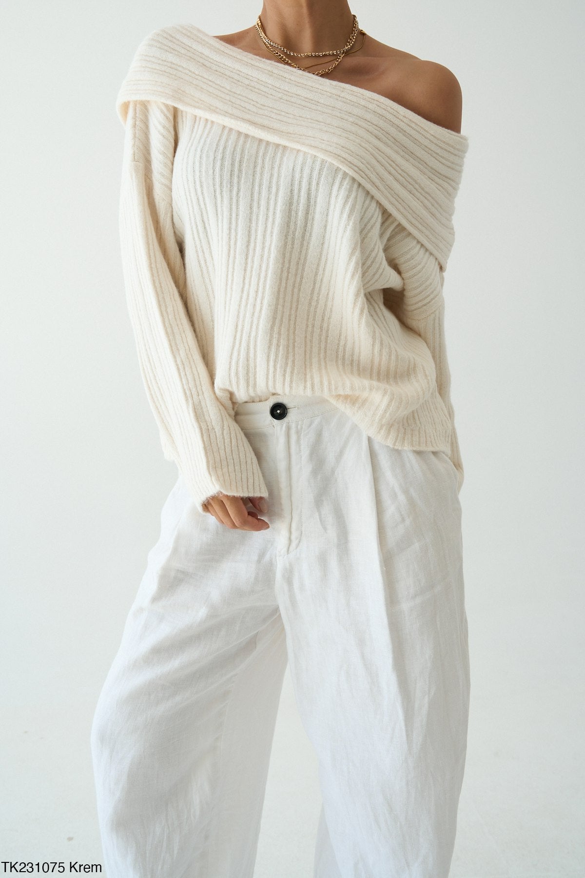 Pull Épaules Dénudées Côtelé