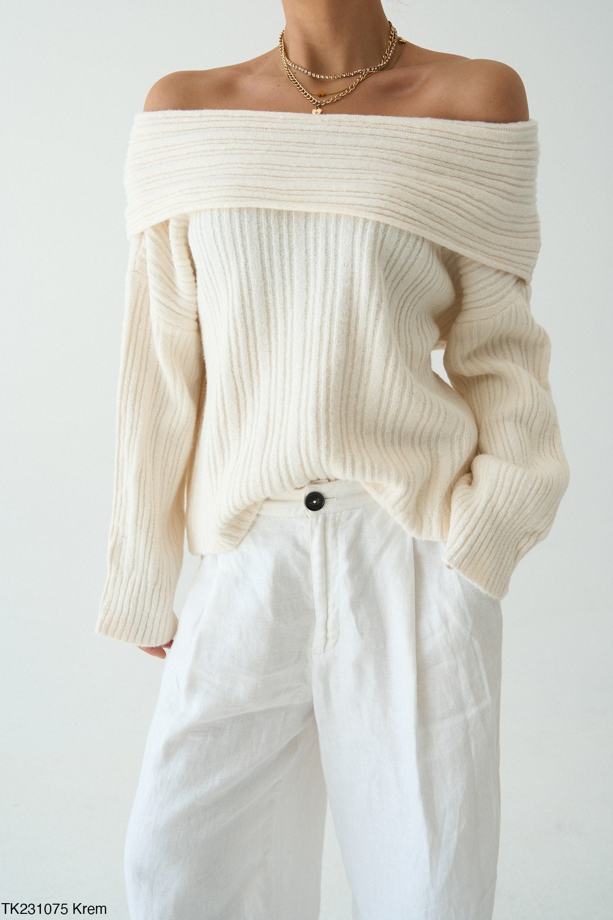 Pull Épaules Dénudées Côtelé