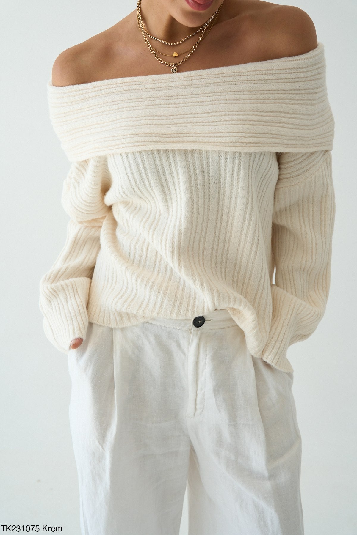 Pull Épaules Dénudées Côtelé