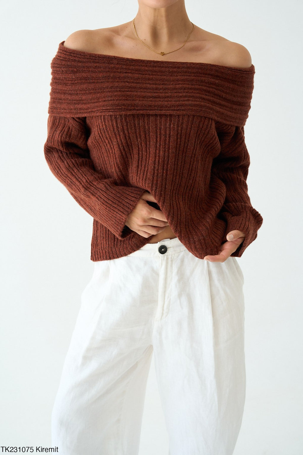 Pull Épaules Dénudées Côtelé