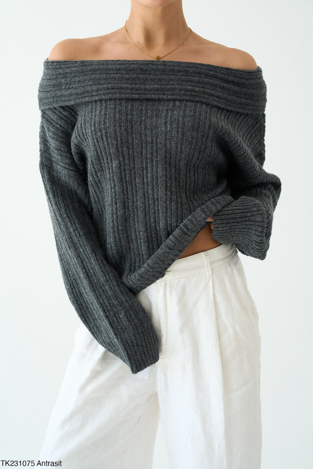 Pull Épaules Dénudées Côtelé