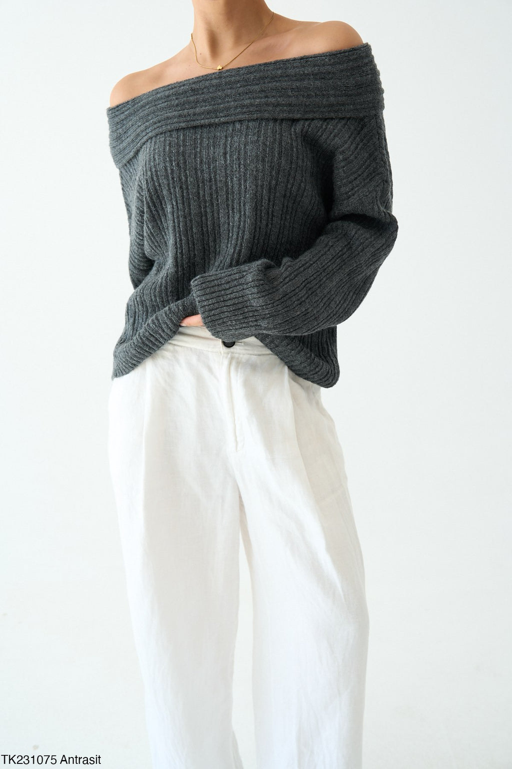 Pull Épaules Dénudées Côtelé