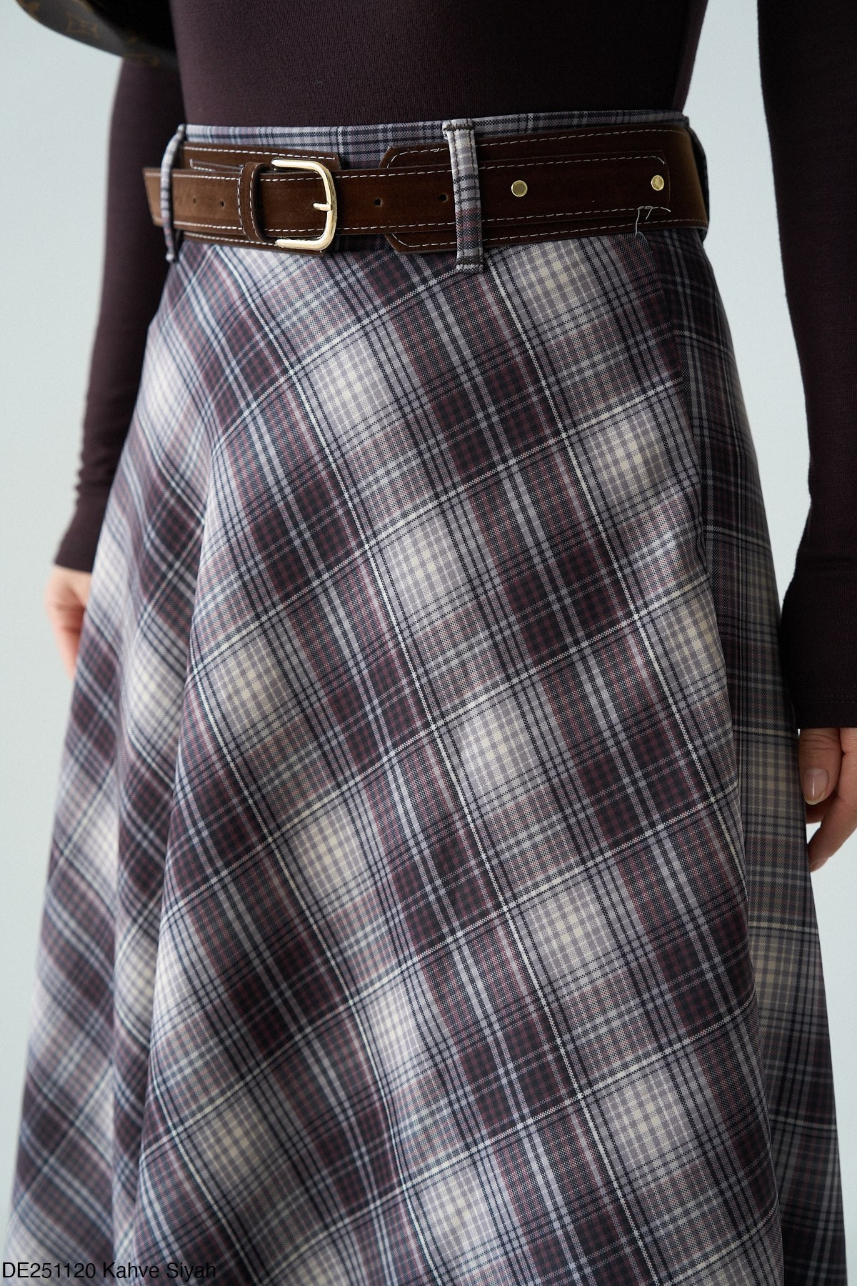 Jupe Longue à Carreaux - Taille Haute avec Ceinture