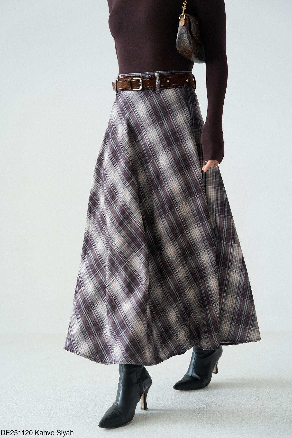 Jupe Longue à Carreaux - Taille Haute avec Ceinture