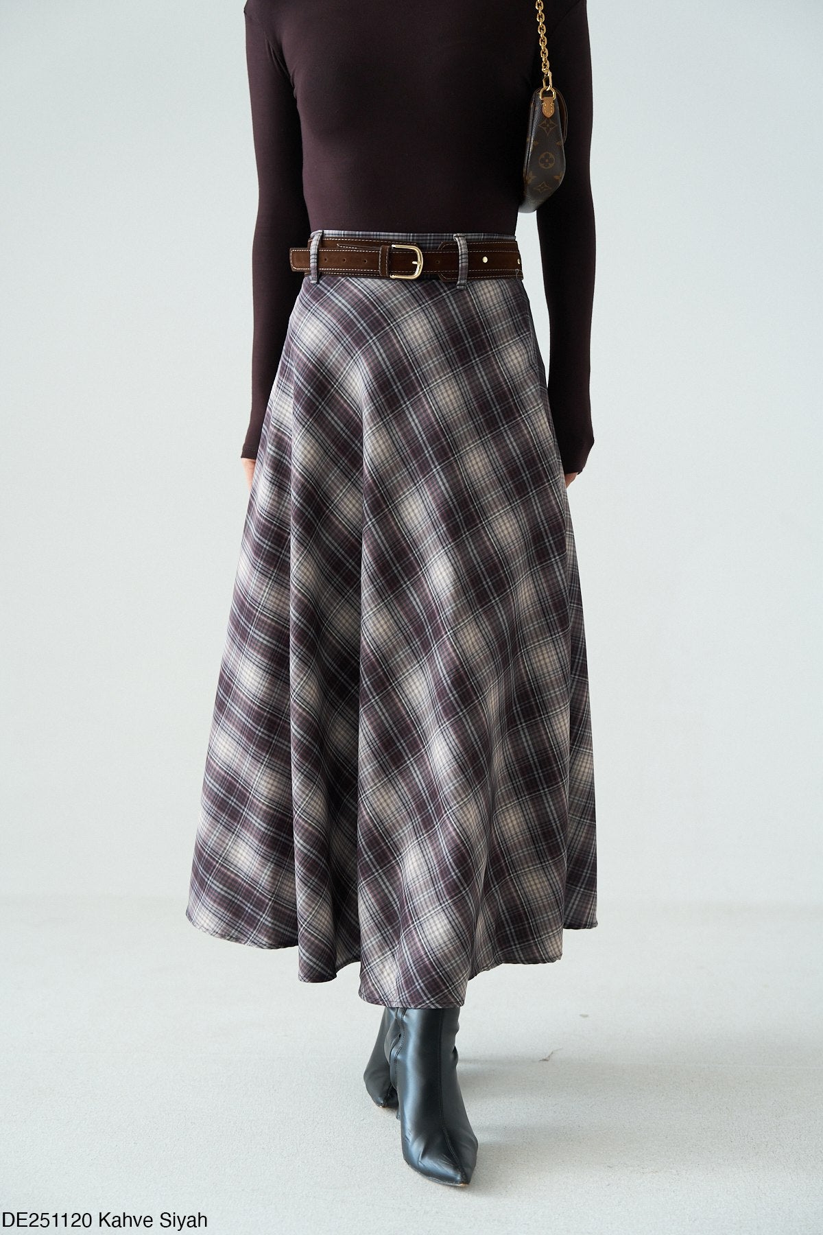 Jupe Longue à Carreaux - Taille Haute avec Ceinture