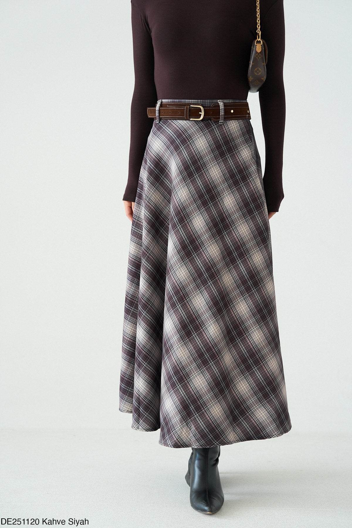 Jupe Longue à Carreaux - Taille Haute avec Ceinture