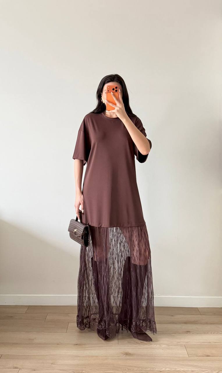 Robe T-Shirt Longue Dentelle Transparente