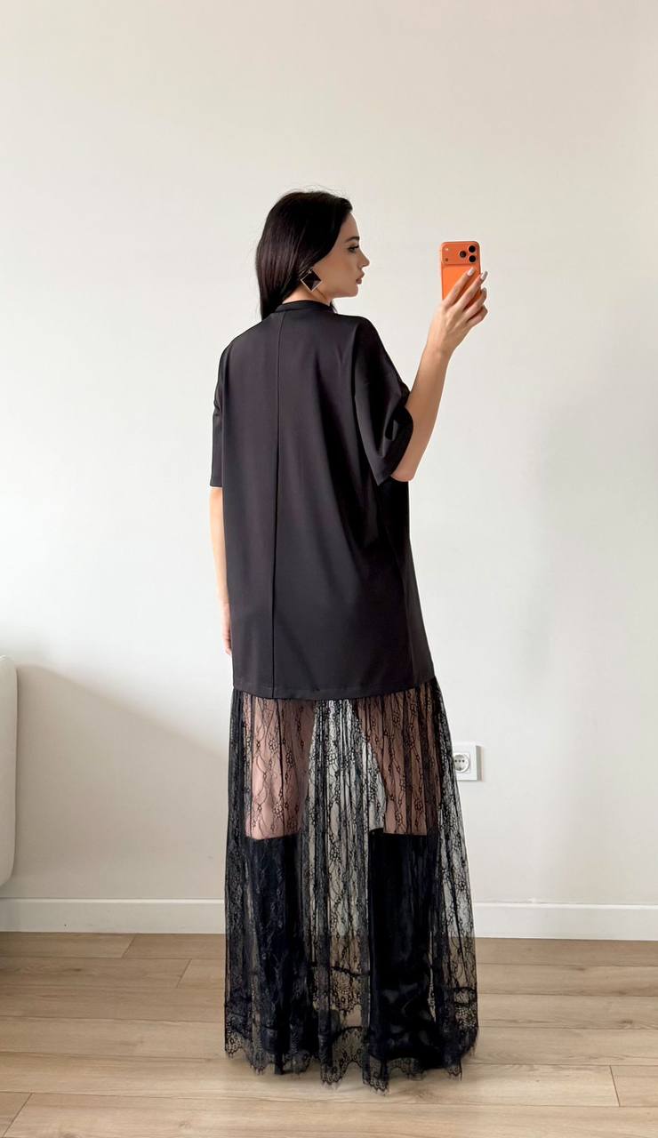 Robe T-Shirt Longue Dentelle Transparente