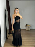 Robe Longue Bustier Dentelle Transparente