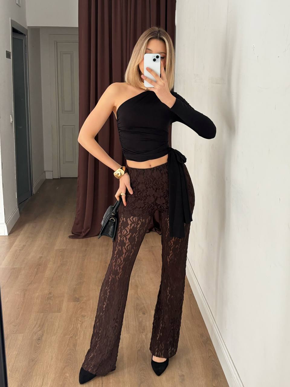 Pantalon Évasé Dentelle Transparente