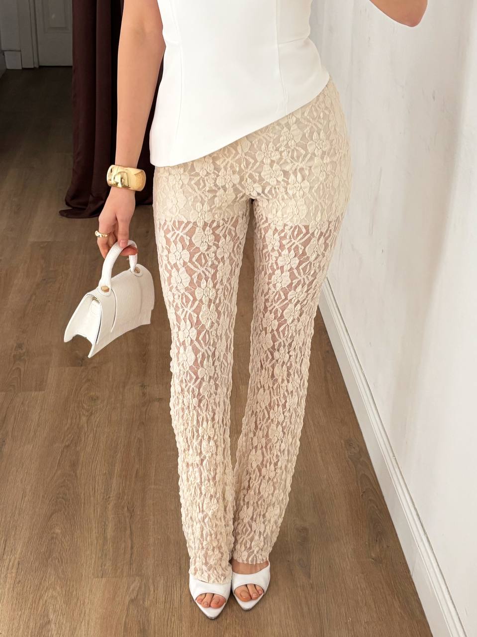 Pantalon Évasé Dentelle Transparente