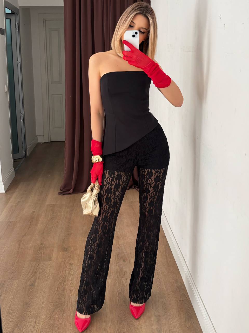 Pantalon Évasé Dentelle Transparente