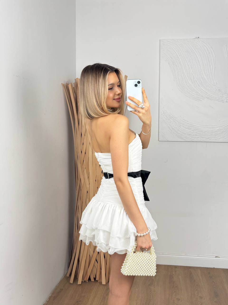 Robe Bustier Volants - Ceinture Nœud Contrastante