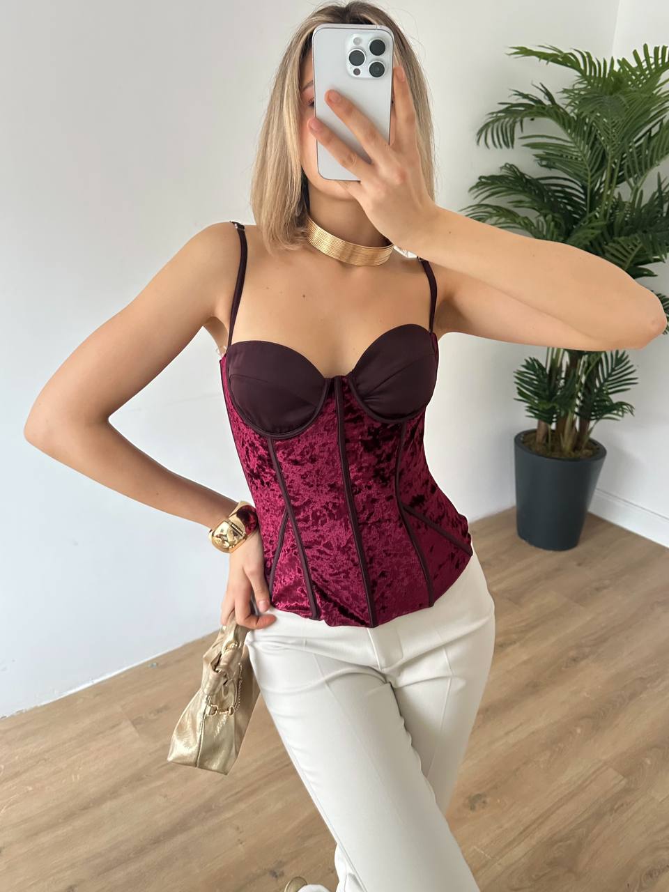 Corset Bustier Velours - Bretelles Fines Élégant
