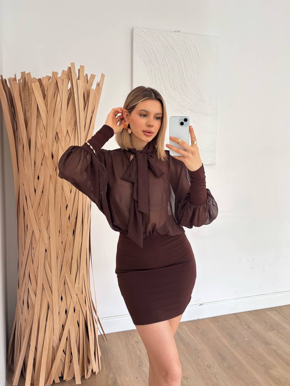 Robe Deux Pièces Transparente - Top Lavallière & Jupe Moulante Femme