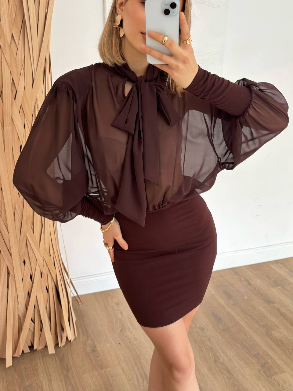 Robe Deux Pièces Transparente - Top Lavallière & Jupe Moulante Femme