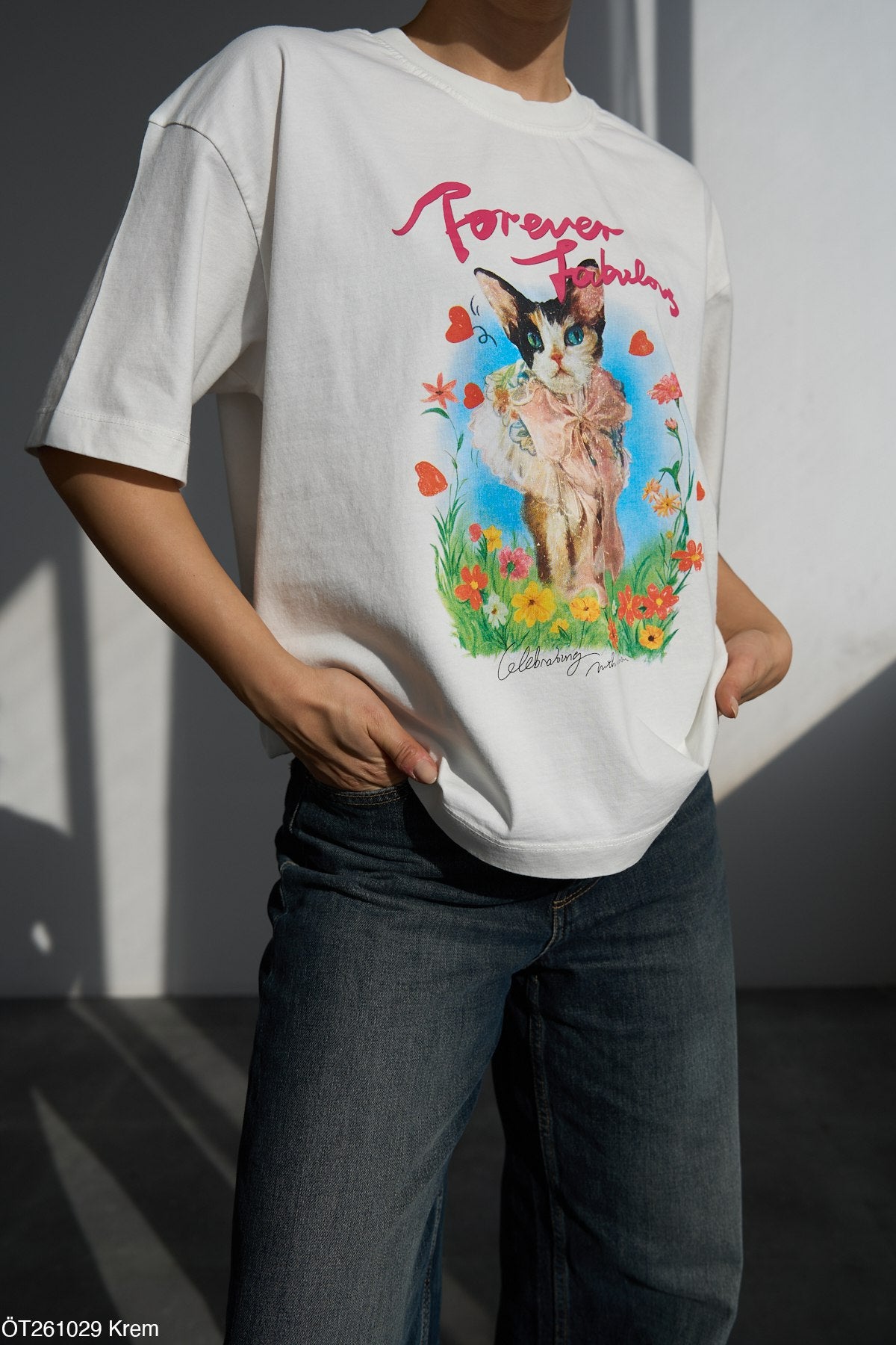 Quiroy T-shirt Blanc 100% Coton Forever Fabulous Chat