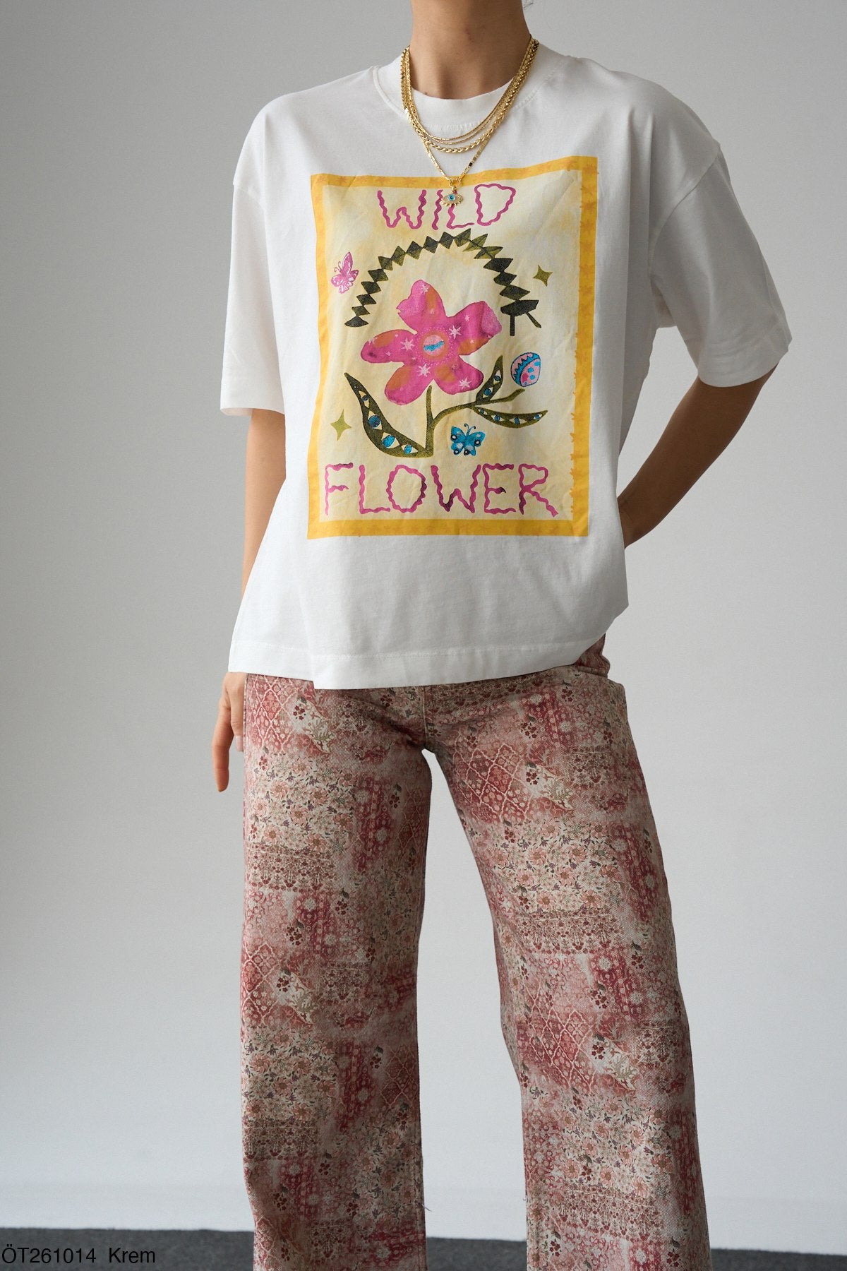 Qura T-shirt Blanc 100% Coton Wild Flower