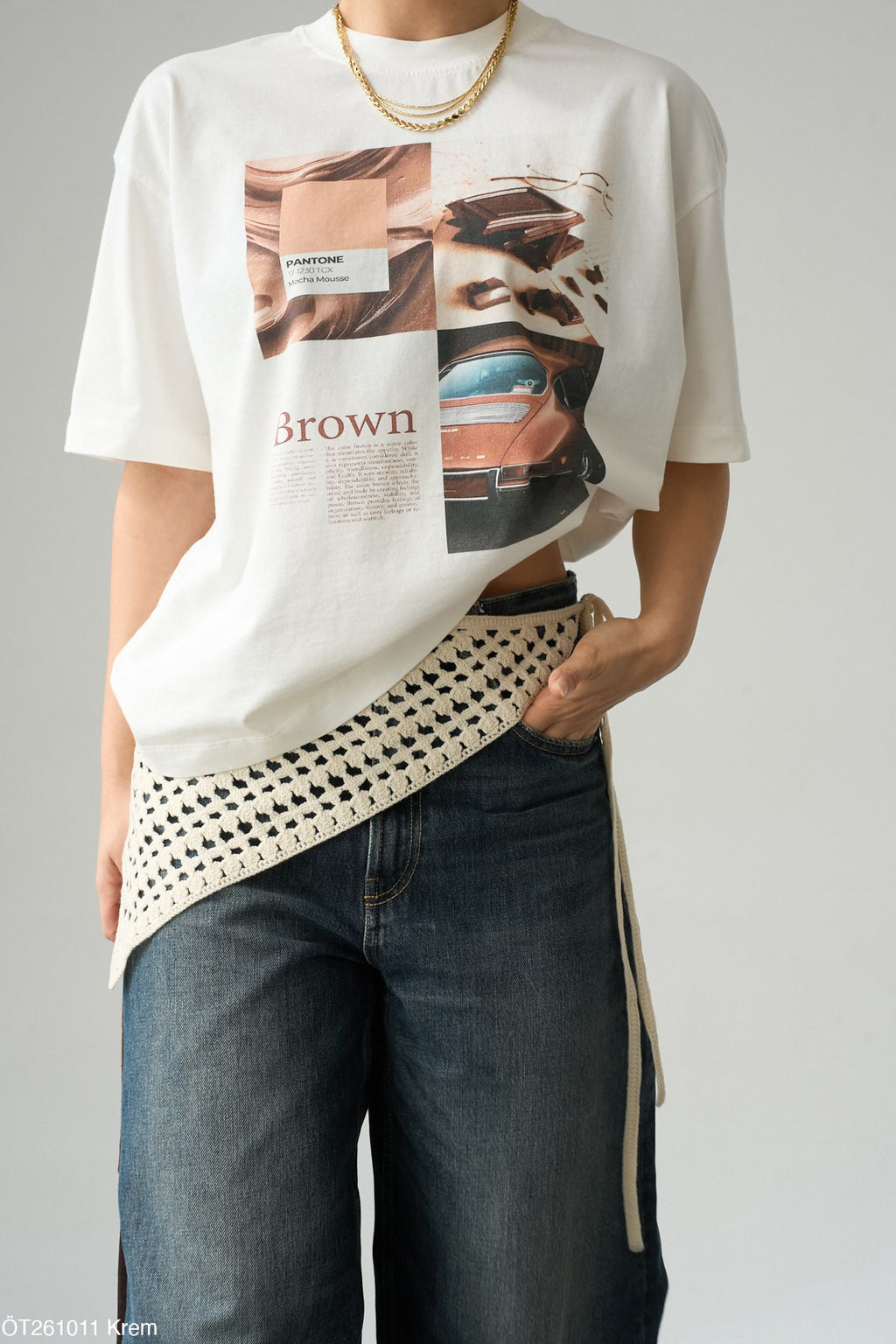 Quro T-shirt Blanc 100% Coton Brown Pantone