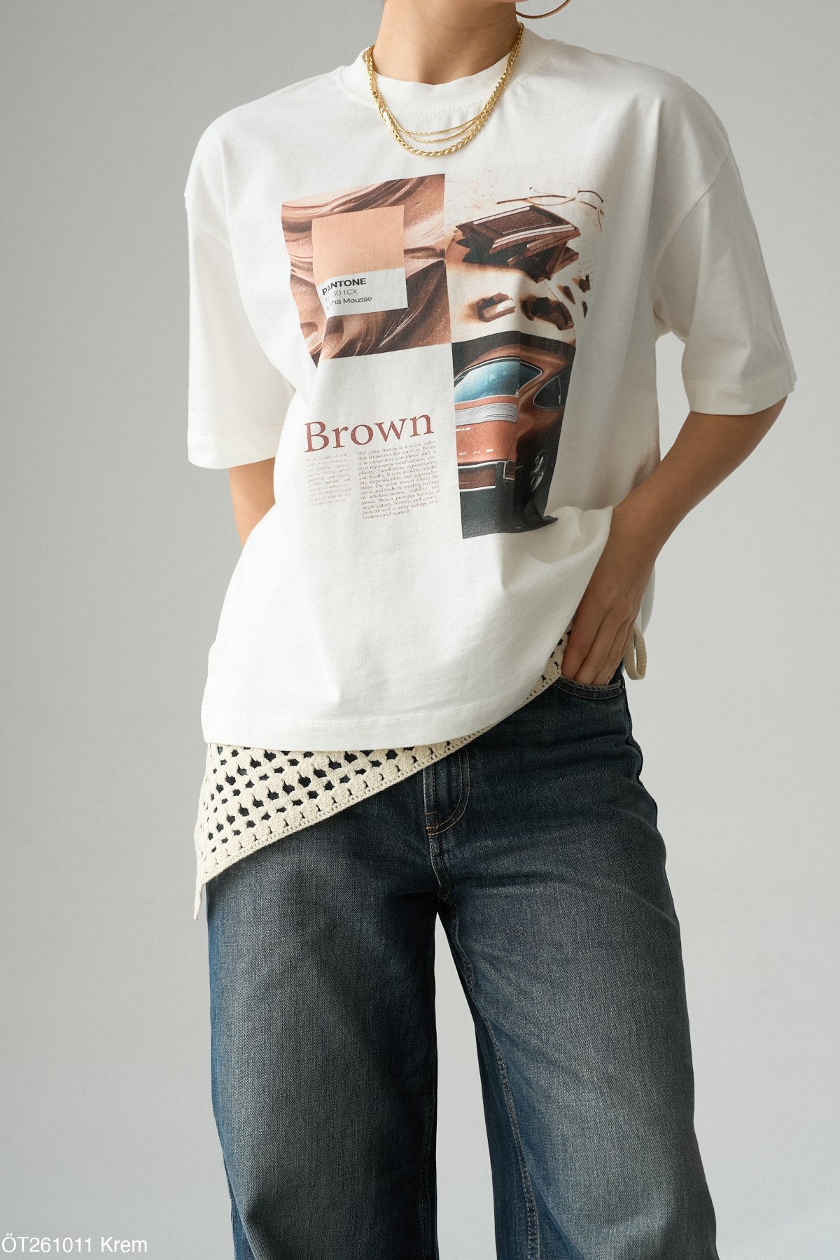 Quro T-shirt Blanc 100% Coton Brown Pantone