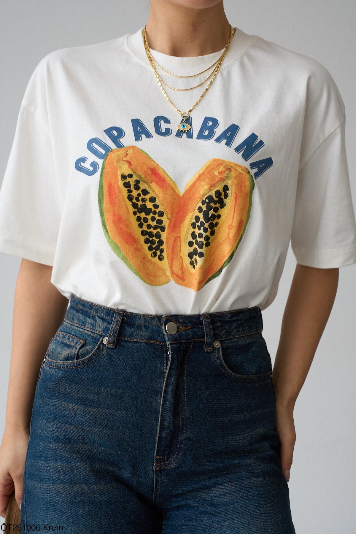 Qira T-shirt Blanc 100% Coton Copacabana Papaye