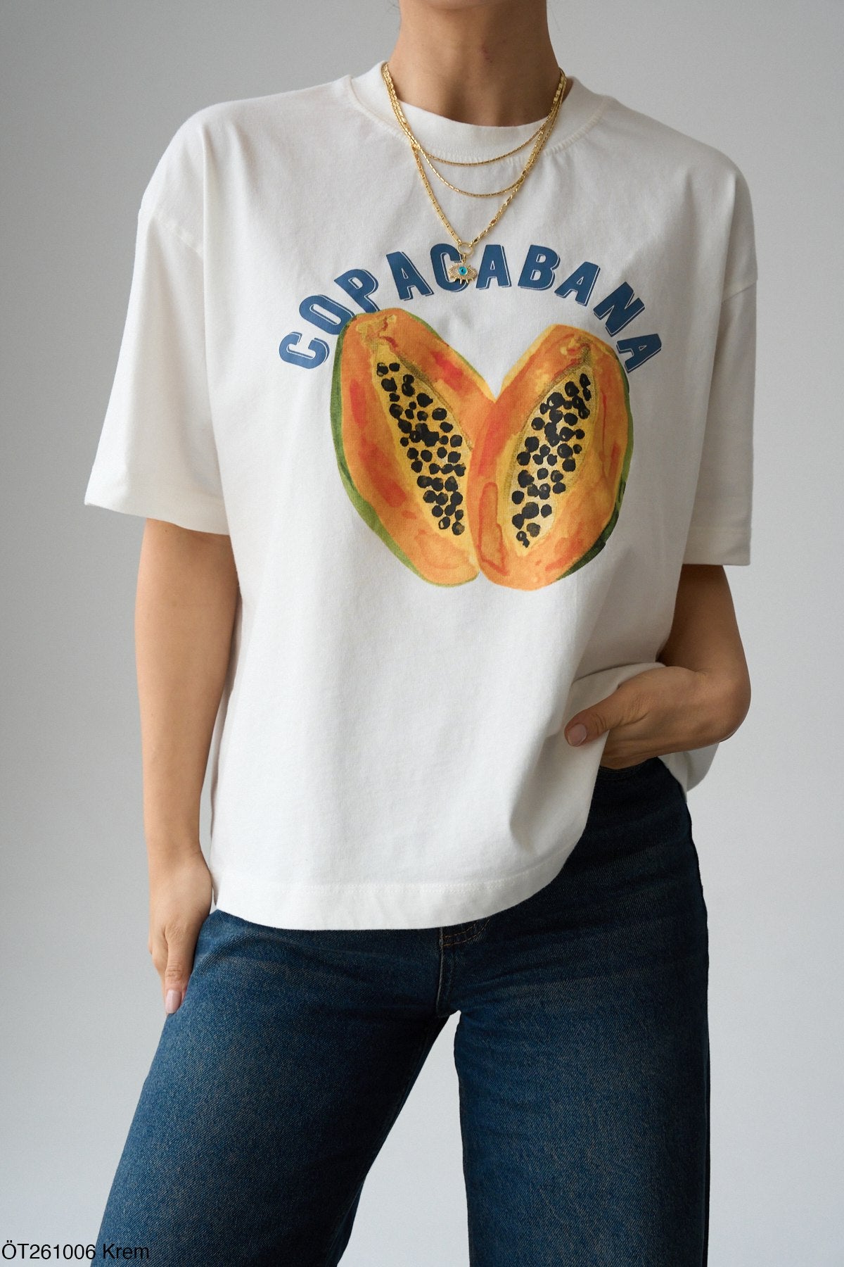 Qira T-shirt Blanc 100% Coton Copacabana Papaye