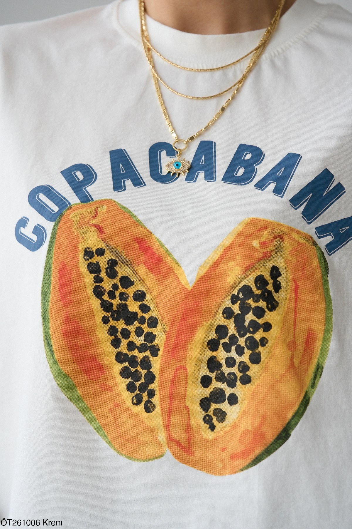 Qira T-shirt Blanc 100% Coton Copacabana Papaye