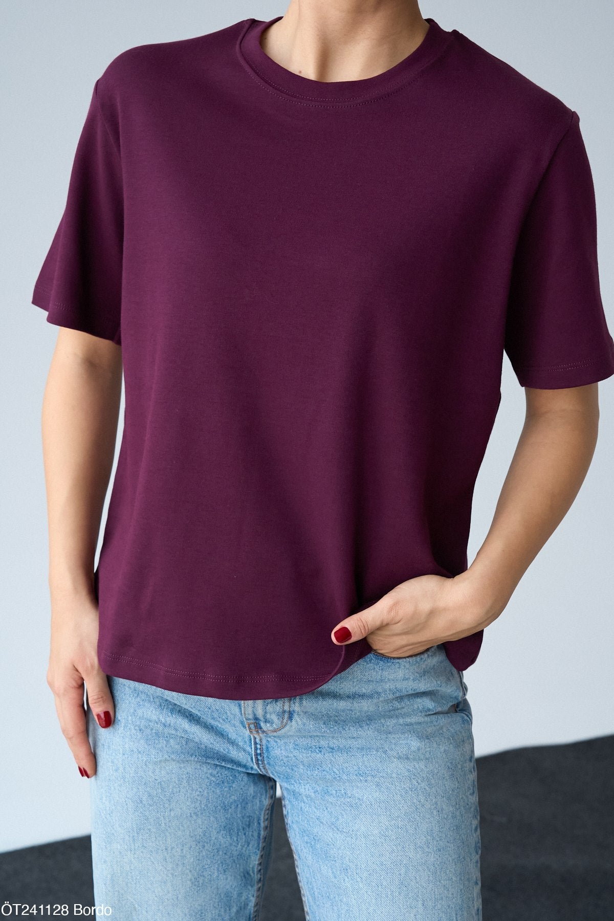 Qst T-shirt Bordeaux Femme 100% Coton - Coupe Oversize Confortable