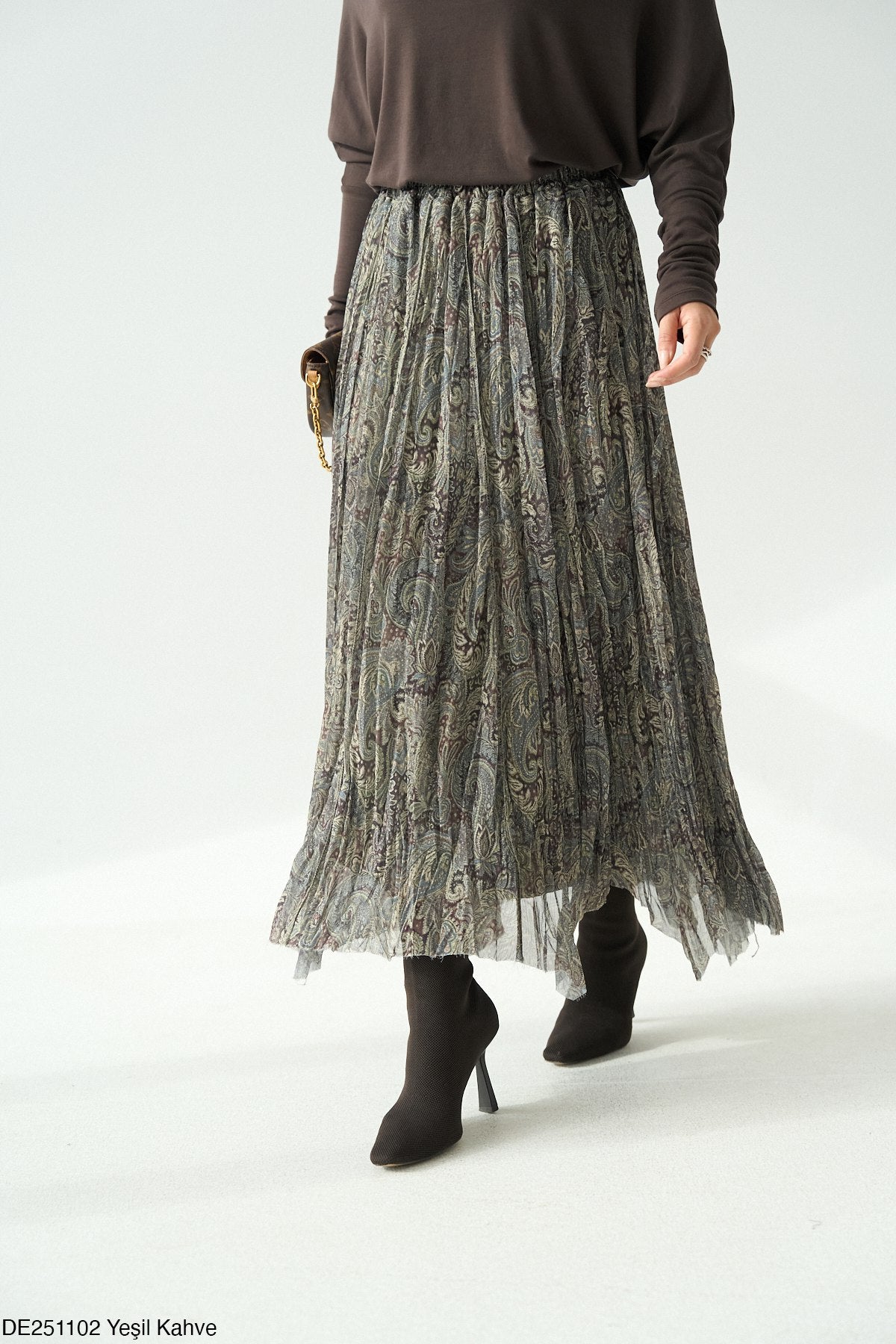 Quail Jupe Longue Plissée en Tulle Élastique Taille Haute