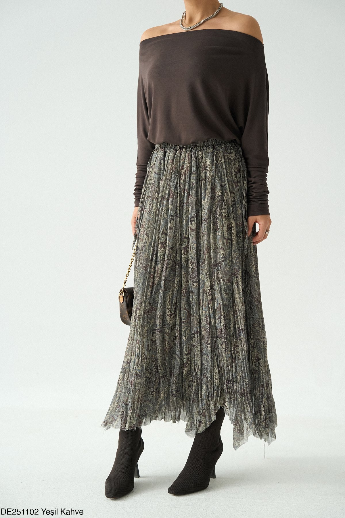 Quail Jupe Longue Plissée en Tulle Élastique Taille Haute