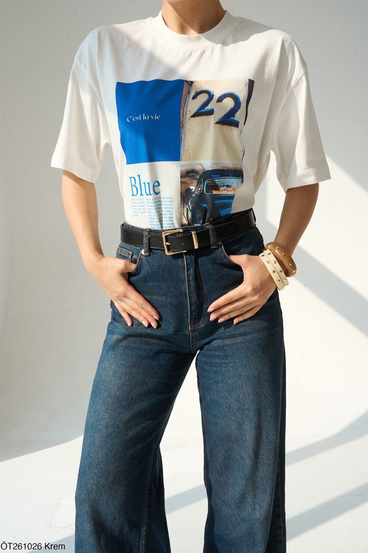 Quora T-shirt Blanc 100% Coton Blue 22 - C'est la vie