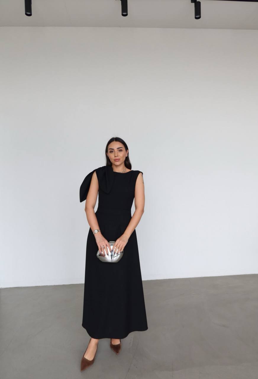 Msy Robe Longue Élégante Poches Latérales Nœud Épaule Sans Manches